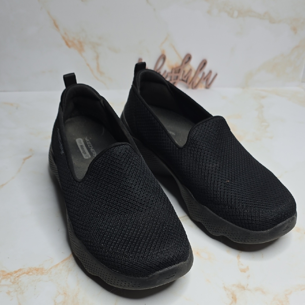 Skechers Black Mesh Slip-On Shoes Wide Fit  Go Walk Massage Fit